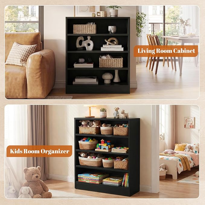 Homieasy Shoe Cabinet, 5-Tier Modern Wood Shoe Storage Organizer, Black | 3 Adjustable Shelves for Entryway, Multi-Purpose Display Shelf & Storage Cabinet for Living Room, Bedroom