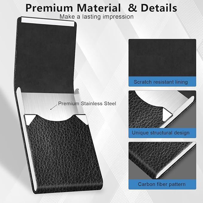 Business Card Holder with Magnetic Closure, Slim Metal PU Business Card Case for Men Women, 3.7 x 2.3 inches RFID Blocking Credit Cards Holder for Pocket or Bag Storage, Black
