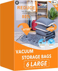 GONGSHI Vacuum Storage Bags, Space Saver Seal Bags For Clothing, Blankets, Comforters, Pillows, Clothes Storage,Travel Luggage.6 Large