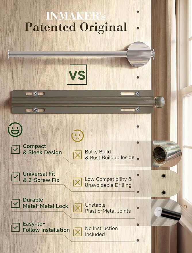 INMAKER Valet Rod for Closet Pull out | Slide out to 9.5" Hanger Rod for ≥12" Deep Closet, Blackish Grey, 1 Pack