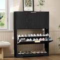 Garvee Shoe Storage Cabinet with 2 Flip Drawers,Slim Fluted Shoe Rack Cabinet with Open Storage,Wooden Hidden Shoe Rack Freestanding Narrow Shoes Organizer for Hallway, Entrance,Foyer,Black