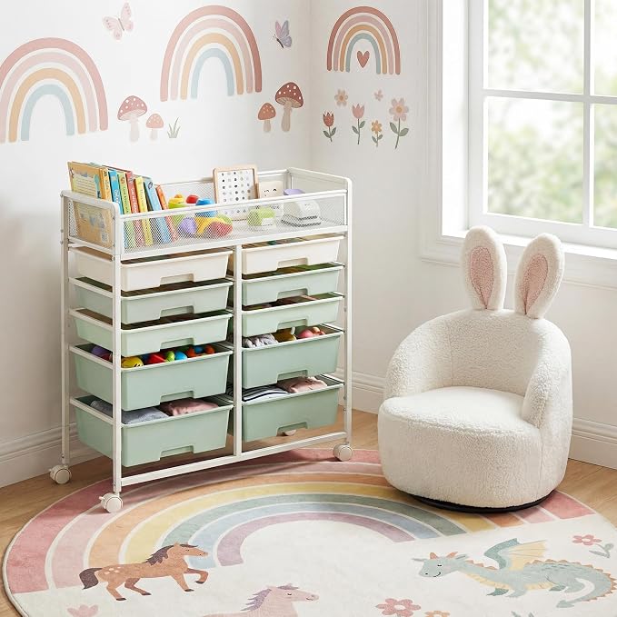 Rolling Craft Cart with Wheels and 10 Drawers, Art Cart Organizer and Storage, Rolling Storage Cart for Organizing Crafts, Yarn, Toys, School Supplies, etc