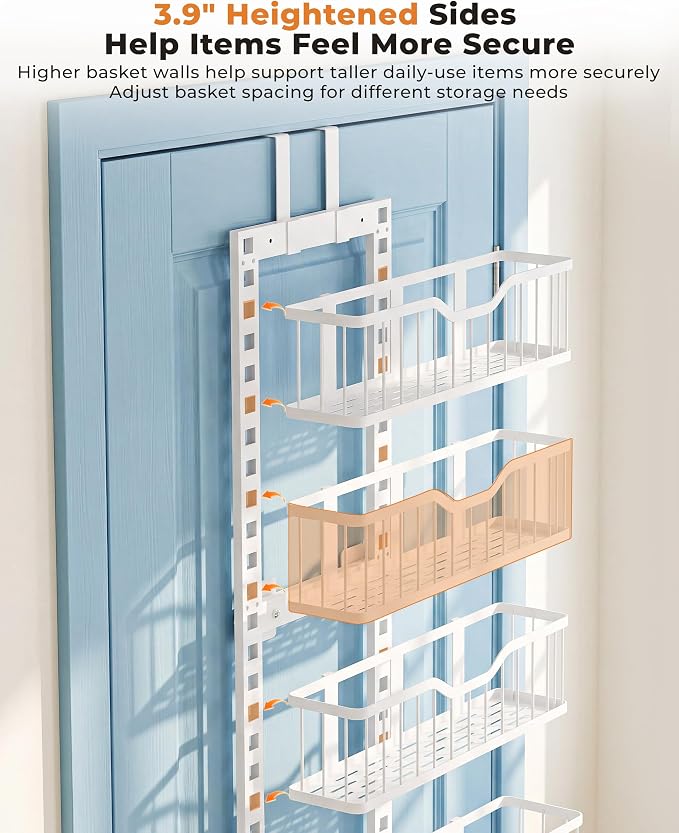 EVERIE Over the Door Pantry Organizer, 9-Tier Heavy Duty Door Storage Rack with Solid Bottom Baskets, Stable No-Bumping Design, Adjustable Hanging Shelves for Kitchen Pantry