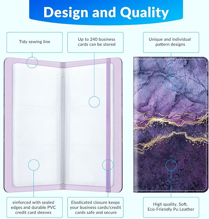 Pu leather business card organizer， 240 Capacity business card holder organizer，Credit card holder for women and men