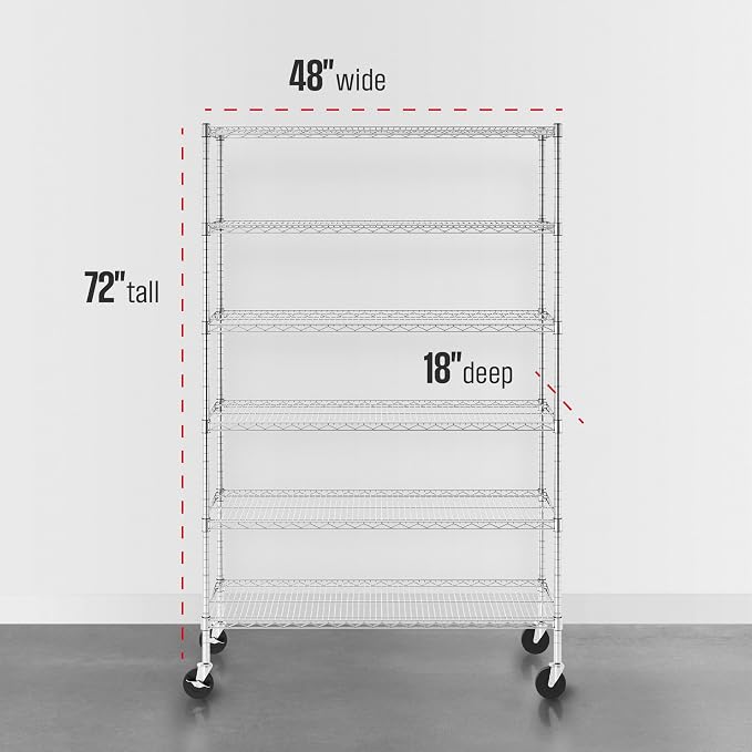 SafeRacks NSF 6-Tier Heavy Duty Steel Wire Rack w/Wheels (18"x48"x72")