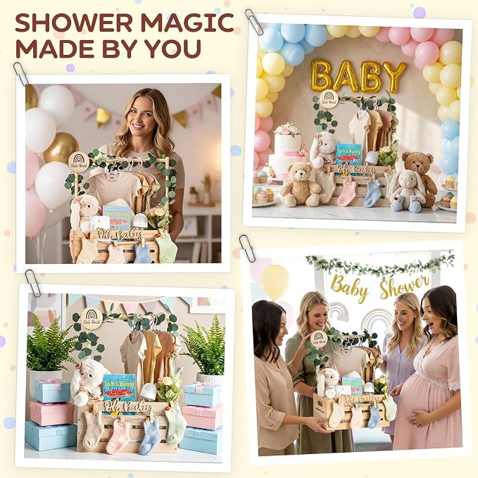 Wooden Baby Shower Crate Closet - Personalized Baby Gift Baskets with Hangers, Large Newborn Boys Girls Clothes Storage Box for Newborn New Parent