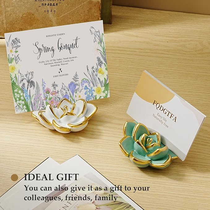 Succulent Business Card Holders for Desk, Cute Resin Business Card Display Stand Modern Vertical Name Card Holders for Office/Exhibition/Home/Restaurant, Unique Gifts for Men Women(3 Packs)