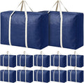 Sadnyy 12 Pack Extra Large Moving Bags Bulk with Carrying Handles & Zipper 32 Gal /120 L Reusable Waterproof Packing Bags Foldable Storage Organizer for Clothes, Bedding, Comforters(Navy Blue)