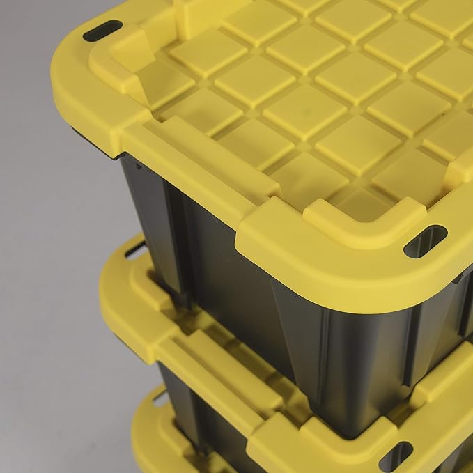 CX BLACK & YELLOW 12-Gallon Heavy Duty Storage Bins with Lids, Stackable Plastic Storage Bins, Dorm Room Essentials, Back to School, Classroom Organization, Home Organization, 4 Pack (12.51H x 16.3W x 21.8D)