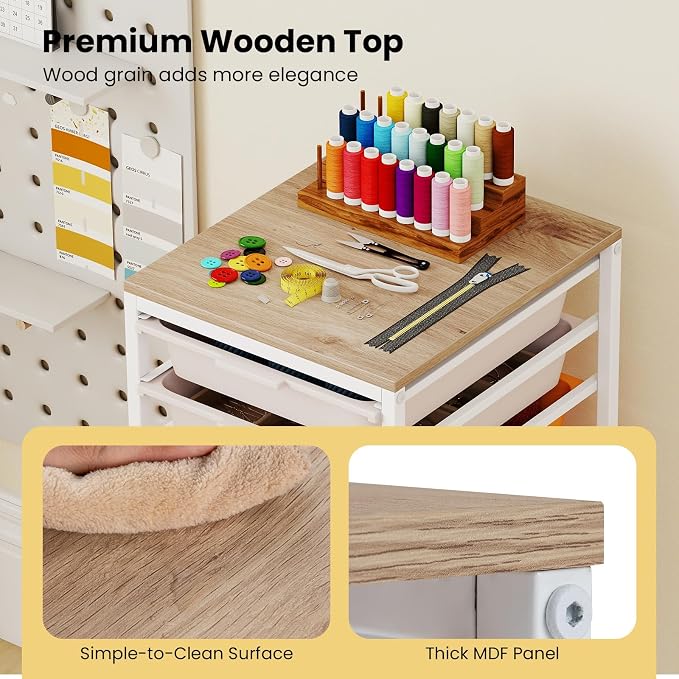 LDAILY Rolling Cart with Drawers, 10 Drawer Rolling Storage Cart with Wooden Tabletop, Metal Frame & Lockable Wheels, Craft Organizers and Storage for Home Office Classroom (Macaron, 10-Drawer Small)
