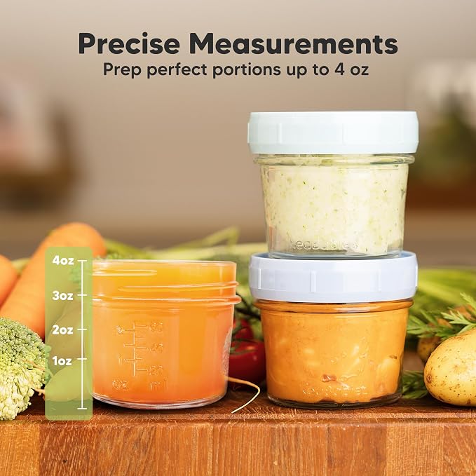 KeaBabies 6pk 4oz Glass Baby Food Containers with Lids, Leak-Proof (Nord) | Microwavable Small Glass Jars, Baby Purees, Toddler Snack Storage Containers, BPA-Free, Dishwasher-safe, Freezer Safe