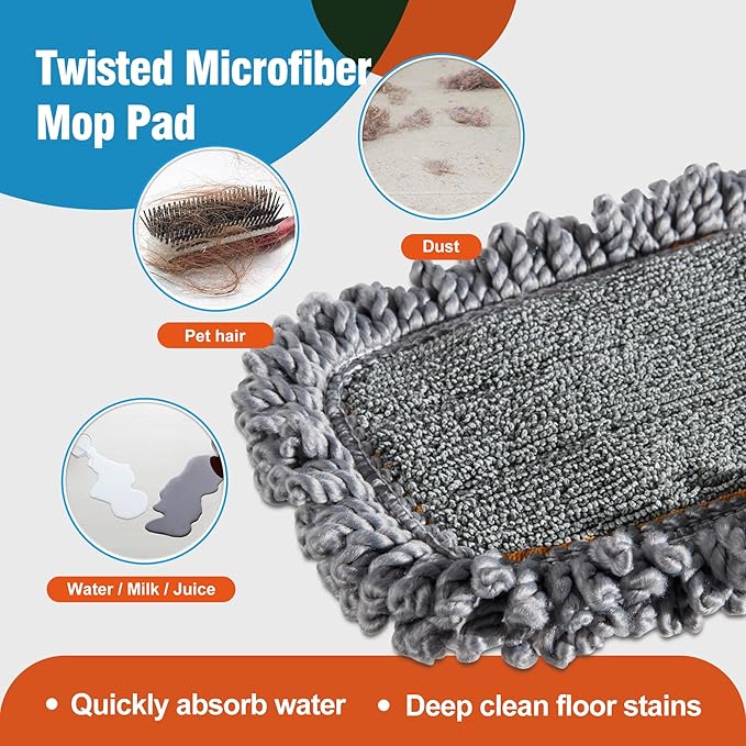 CLEANHOME Microfiber Mop Pads 4 Pieces for Floor Cleaning,Fit CLEANHOME Dust Mop: B09PBPGSJ3, Twisted Microfiber Replacement Pads