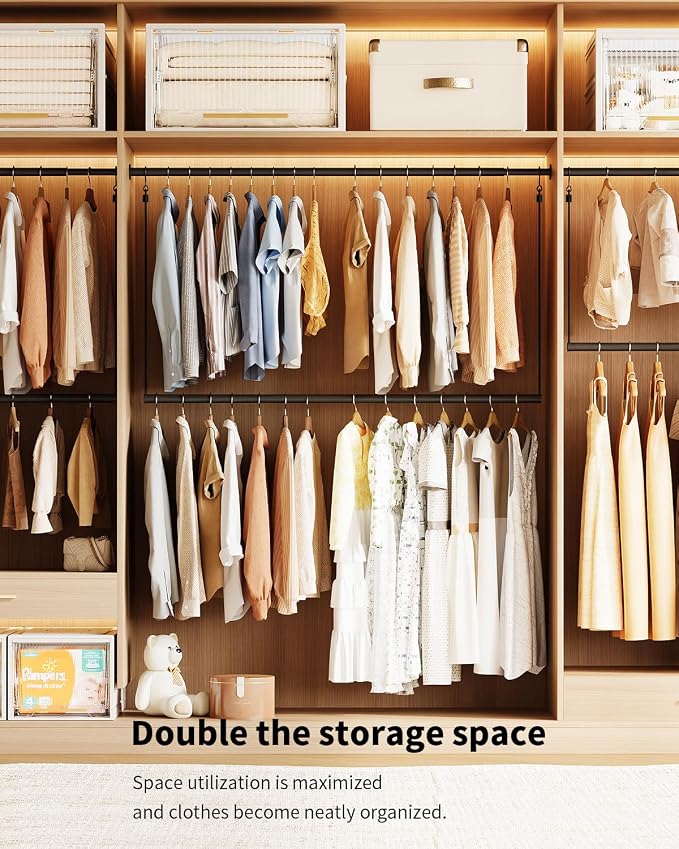 BaiNong Adjustable Closet Hanging Rod 32" Black Closet Rod Extender | Heavy Duty Double Hanging Closet Rod, Walk-in Closets, and Clothes Rack to Maximize Storage Space
