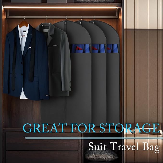 5 Pack 43" Suit Bag Garment Bag for Travel and Storage, Garment Bags for Hanging Clothes with Zipper and Visible Transparent Window, Black