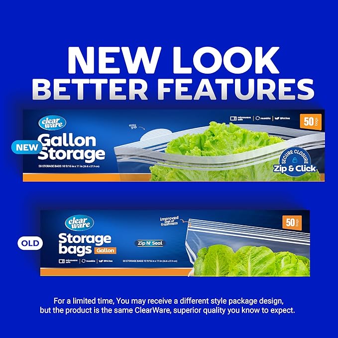 Double Zipper Storage Bags, Gallon Size - 200 Count, (4 packs of 50), Reusable Thick Food Plastic Storage Bags - Microwave-Safe, BPA Free - Resealable Containers for Lunch, Snacks, Meals