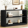 Modern Curved Console Table 59-Inch Oval Fluted Entry Sofa Table with Open Storage Shelves for Living Room Entryway Hallway Furniture, Black