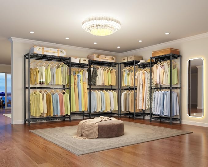 VIPEK X3 Basic Expandable Closet System, Heavy Duty Freestanding Open Wardrobe with Long Hanging Area, 5 Hanging Rods & 6 Adjustable Shelves, Fits 5.10 to 8.8 FT, Black