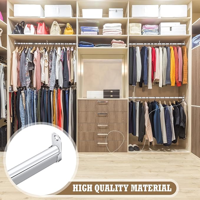 Tandefio Chrome Closet Rod 92 Inch with Oval Closet Rod 6 End Supports for Laundry Room Hanging Clothes Waterproof Shower for Curtains(Silver,2 Sets)