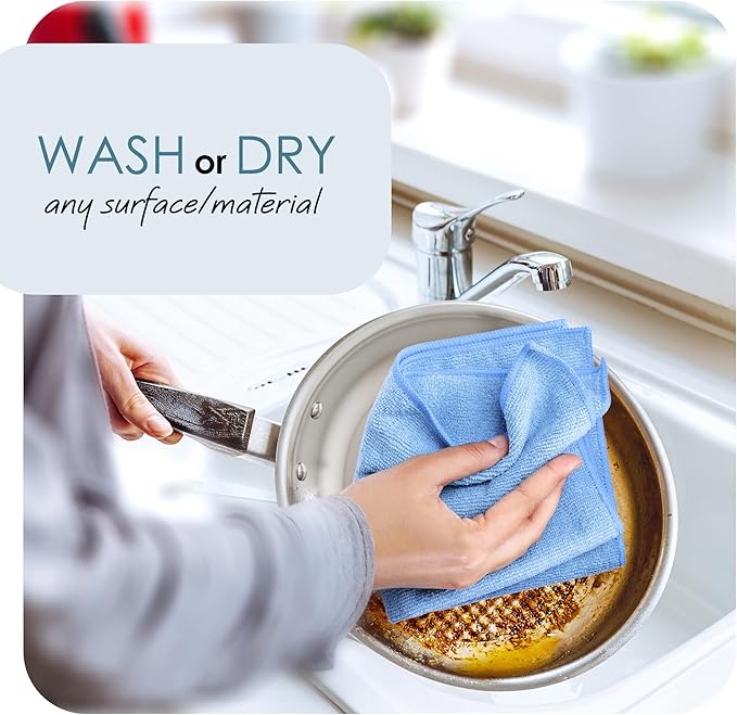 Hearth & Harbor Microfiber Cleaning Cloth, Microfiber Towels for Cars 12 Pack Washcloths, Blue Cleaning Rags, Reusable Microfiber Towel, Microfiber Cloth Rags, 12''x12'', (V-HH-Cloth-M-12-Blu)