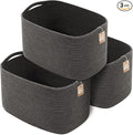 CHAT BLANC Cotton Rope Baskets for Organizing, Shelves, Toys, Storage, Shoe, Bathroom, Laundry, Towel, Nursery, Home Decor, Blanket, Cloth Woven Bins Fabric (Graphite, 15"x10"x9")