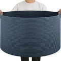 OIAHOMY 90L Extra Large Blanket Basket - Decorative Cotton Rope Storage Basket for Bedroom, Living Room & Nursery - Woven Laundry Hamper for Organizing Blankets, Clothes & Toys - Blue