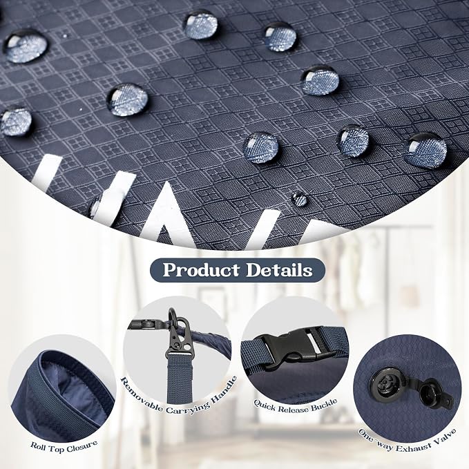 Travel Laundry Bag, Waterproof Compression Storage for Dirty Clothes | Wet/Dry Space-Saving Laundry Storage Organizer, Smell Proof Storage Bag for Clothing, Swimming, Yoga, Gym, Camping,L
