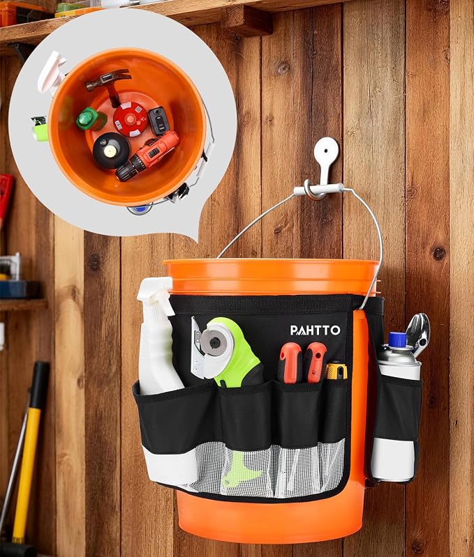 Bucket Tool Organizer, 5 Gallon Garden Bucket Tool Bag with Mesh Pocket | Waterproof Bucket Storage Caddy, Versatile for Car Wash Suppliers, Gardening Tools, Fishing Gear, Fit 3.5 to 5 Gallon Buckets