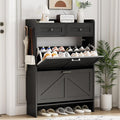 Shoe Cabinet with 2 Flip Drawers & 2 Top Drawers, 43" Tall Freestanding Narrow Wooden Shoe Storage Organizer for Entryway, Hidden Slim Shoe Rack for Front Door Entrance, Hallway, Living Room, Black