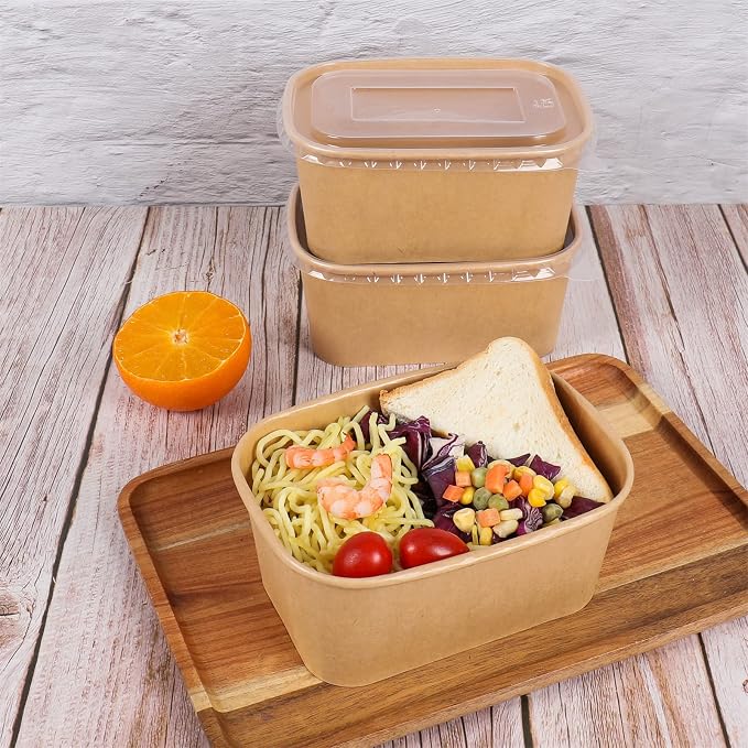 34 oz Disposable Kraft paper bowls with lids Food container 50 Pack