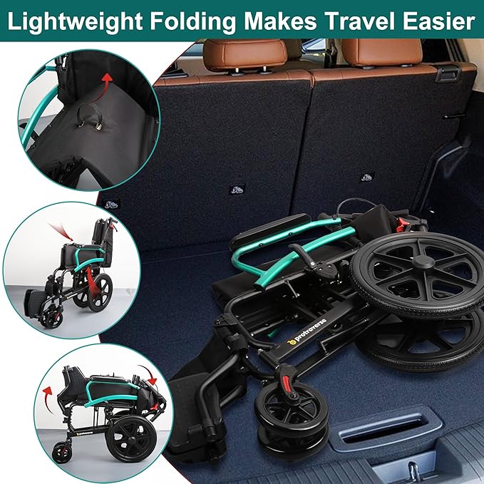 Wheelchairs for Adults,Lightweight Transport Wheelchair with Swing-Away Footrests,Foldable and Portable Travel Wheelchair for Adults adnd Seniors(Green)