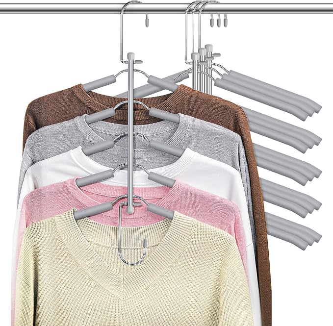 Clothes Hangers Space Saving Shirt Hangers, Non Slip Multi Shirt Organizer for Closet with Foam Padded Closet Organizers and Storage for T Shirt Short Dress Sweater Blouse Hoodie Coat Grey 4 Pack