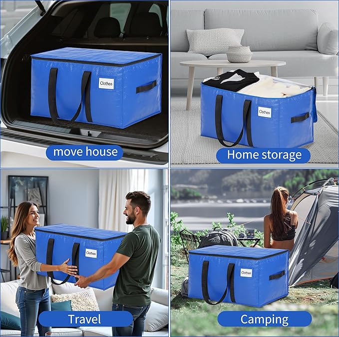 BAGAIL Heavy Duty Moving Bags with Strong Handle, Extra Large Moving Boxes, Storage Tote for Clothes, College Moving Supplies(Blue, 4 Pack)