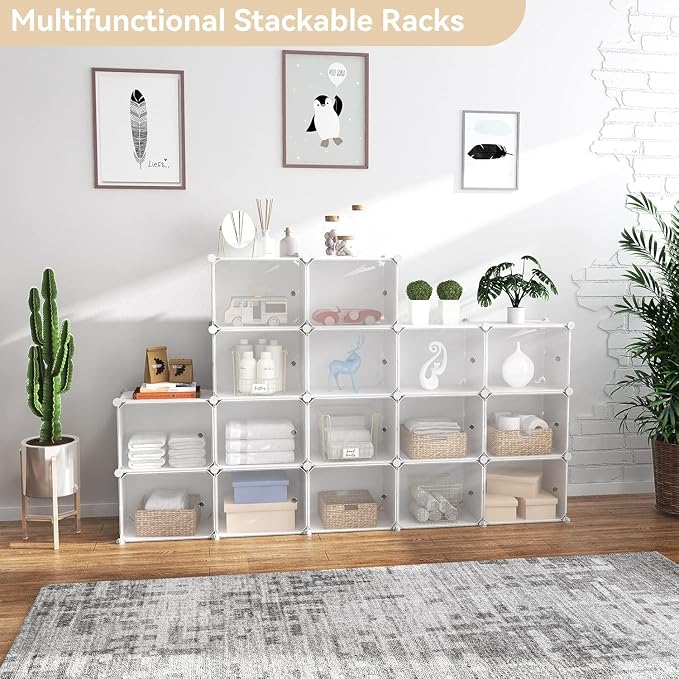 Portable Shoe Rack Organizer with Door, 64 Pairs Shoe Storage Cabinet Easy Assembly, Plastic Adjustable Shoe Storage Organizer Stackable Detachable Free Standing DIY Expandable 8 Tier White