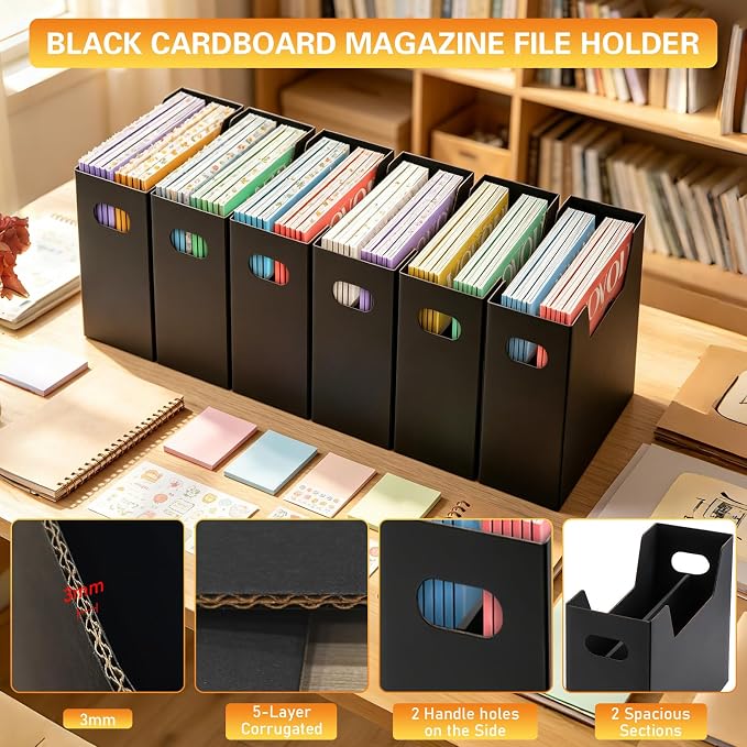AOBOPLE Magazine Holder with 2 Compartments,8 Pack Cardboard Magazine File Holder Box for Desktop and Home Office,Magazine Rack with Handle for Magazines,Letters, Books, Newspapers