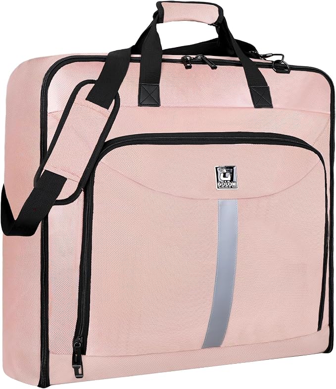 Goloni Garment Bag For Men Women Travel & Business,Hanging Clothes & Multiple Compartment,Waterproof Foldable Suit Bag Pink
