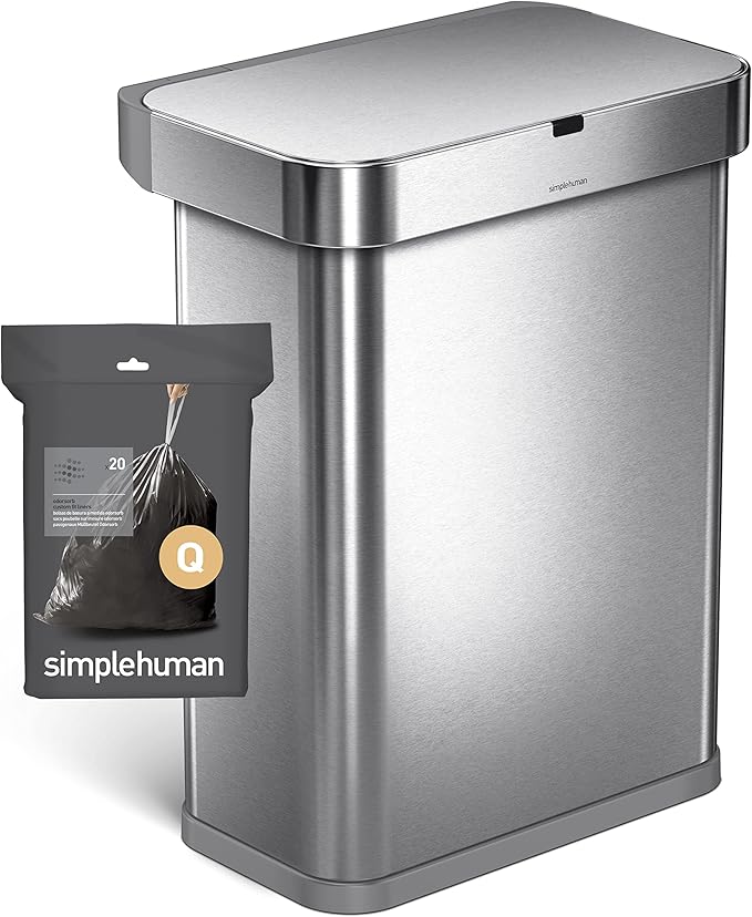 simplehuman Code Q 60 Count, Genuine Odorsorb Custom Fit Liners, Drawstring Odor Absorbing Trash Bags in Dispenser Packs, 50-65 Liter / 13-17 Gallon