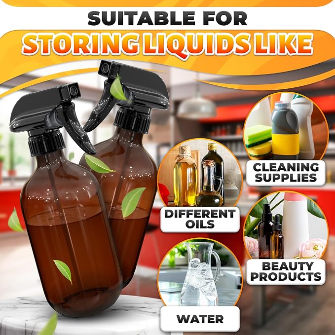 ALPENKOK 6 Pack Spray Nozzle for Bottles, Trim-To-Fit Tube; Plastic (Black) | Spray Bottle Nozzle Replacement; Fits 8 and 16 Oz; Trigger Sprayer with Mist, Stream & Off Modes; for Cleaning and Garden