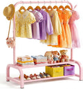 Kids Clothes Rack for Ages 3-6, Montessori Kids Clothing Rack, Pink | Kids Dress Up Rack with 2 Fabric Storage Shelves & Side Hooks, Toddler Wardrobe Rack for Costumes, Princess Dresses and Shoes
