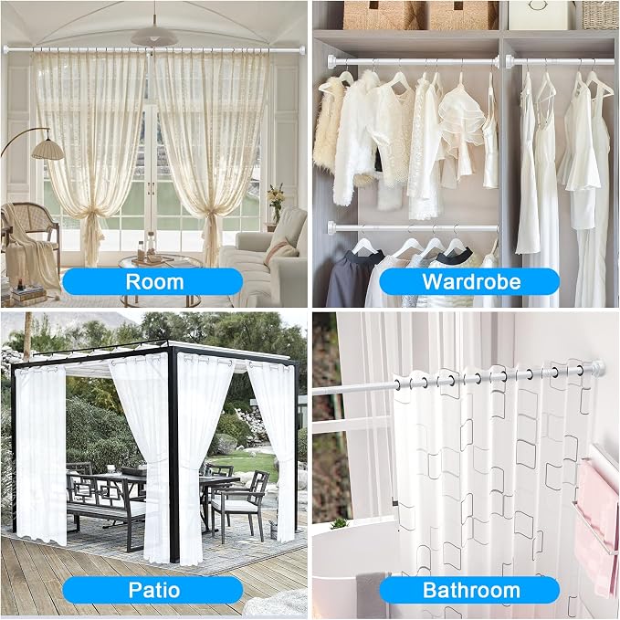 TEECK 2 Pack Shower Curtain Rod, 32-68 inch Adjustable Spring Tension Curtain Rod, Never Rust Anti-Slip Shower Curtain Rod for Bathroom, No Drilling, Never Collapse, Easy to Use, White