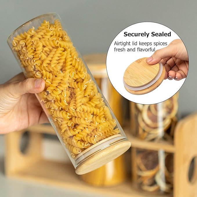 Basicwise 3 Pcs 30oz Glass Jars with Bamboo Shelf for Storing Ground Coffee, Sugar, Beans and Grains, Airtight Canisters for Nuts, Pasta, Flour and Tea Bags - Ideal for Kitchen and Pantry Organization