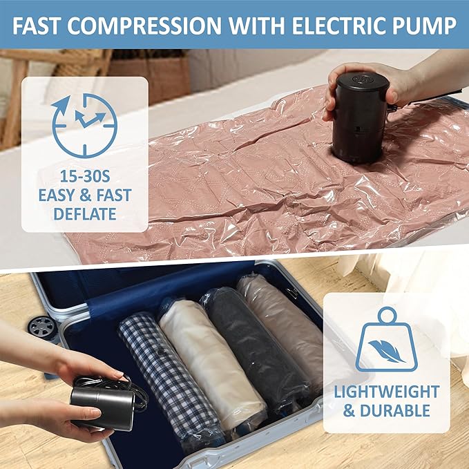 24 Vacuum Storage Bags with Electric Pump, 80% Space Saver Bags Vacuum Sealer for Clothes, Clothing, Comforters, Pillows, Towel, Blanket Storage, Bedding