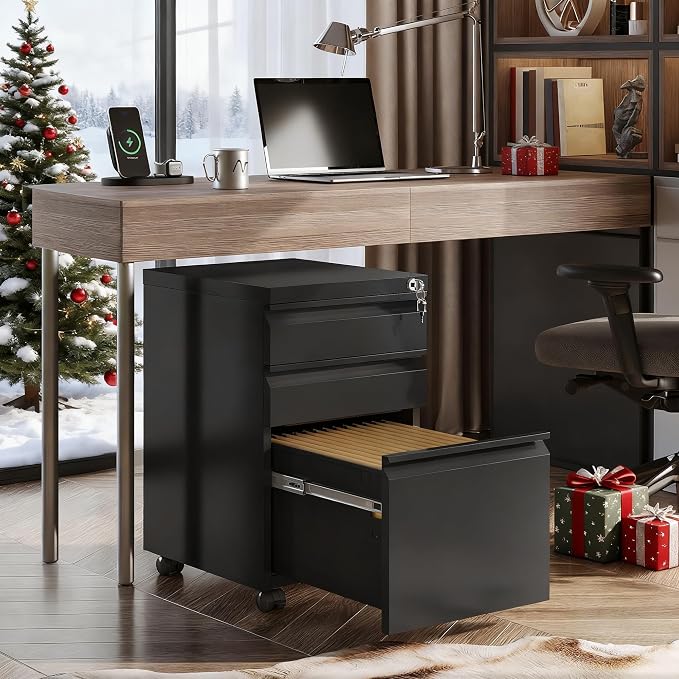 DEVAISE 3 Drawer Mobile File Cabinet with Lock, Metal Filing Cabinet Under Desk for Home Office, Fully Assembled Except Casters, Fits Letter/Legal/A4 Size, Black