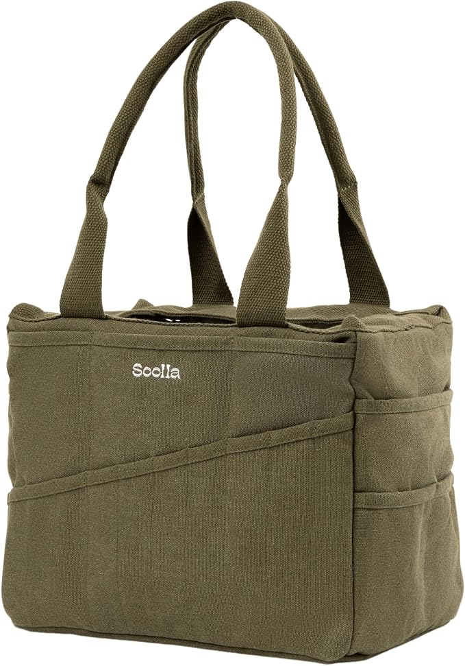 Soolla Studio Bag: Art Supply Storage Organizer & Pottery Tool Bag, Washable Tote, Yarn Bag, Crochet, 30 Pockets, 15+ Colors