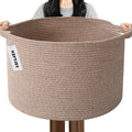 65L Large Blanket Basket,Woven Rope Laundry Basket Hamper with Handles,Decorative Nursery Basket Storage Bin for Toys, Pillows , Clothes Organizer, Living Room, Bedroom, Bathroom, Brown