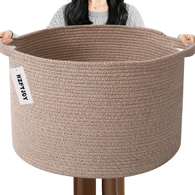 115L Large Blanket Basket,23.6" L x 23.6" W x 15.7" H Rope Woven Baskets with Handles, Toys Storage Bins,Laundry Basket Perfect for Living Room, Nursery,Bedroom,Home Organization,Brown