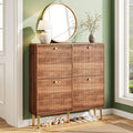 Nicetree Shoe Storage Cabinet for Entryway - 4 Flip Drawers Shoe Cabinet with Tiered Fluted Design - Slim Shoe Storage Rack with Gold Legs - Narrow Shoe Cabinet Hidden Shoe Organizer for Small Spaces