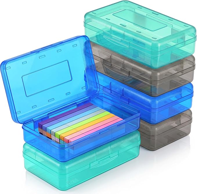 Blulu 6 Pack Large Plastic Pencil Case Box Clear Pencil Boxes Bulk Hard Crayon Box Storage with Snap Lids 8.1 x 4.7 x 2.2 Inch Painting Organizer Classroom Stationery School Supplies (Soft Color)