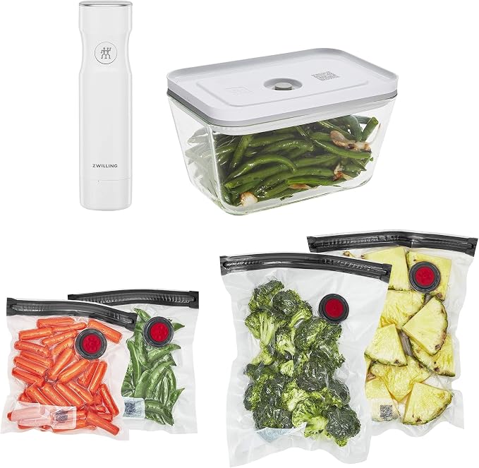 Zwilling Fresh & Save Vacuum Sealer Marchine Starter Set, 6pc | Keeps meal prep fresh up to 5X longer. Airtight Sealing Reduces Food Waste, Ideal for Sous Vide, Meal Prep and Every Day Use.