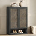 SICOTAS 31.2" Wide Rattan Shoe Storage Cabinet for Entryway with 2 Doors | Rattan Shoe Cabinets with Doors, Tall Shoe Storage Organizer and Display Cabinet for Entryways, Hallways, and Living Rooms