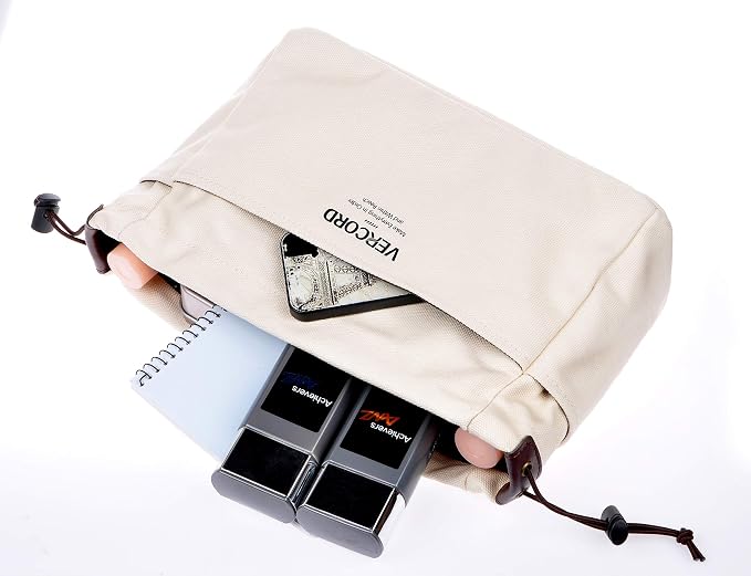 Vercord Canvas Handbag Organizers, Sturdy Purse Insert Organizer Bag in Bag, 10 Pockets Color Beige Large